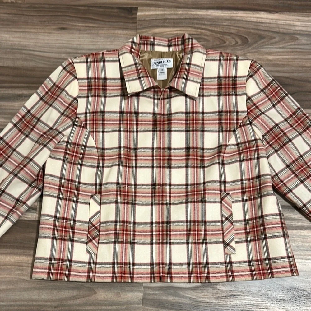 Pendleton vintage 100% wool plaid full zip blazer in size 16 petite